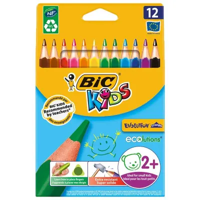 BİC EVOLUTION 12 RENK JUMBO ÜÇGEN KURU BOYA KALEMİ 82973511 (ÖZEL FİYAT) (Best)