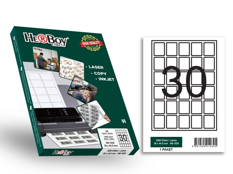 HB-1030 38 x 44.5 mm LASER ETİKET 100 AD.