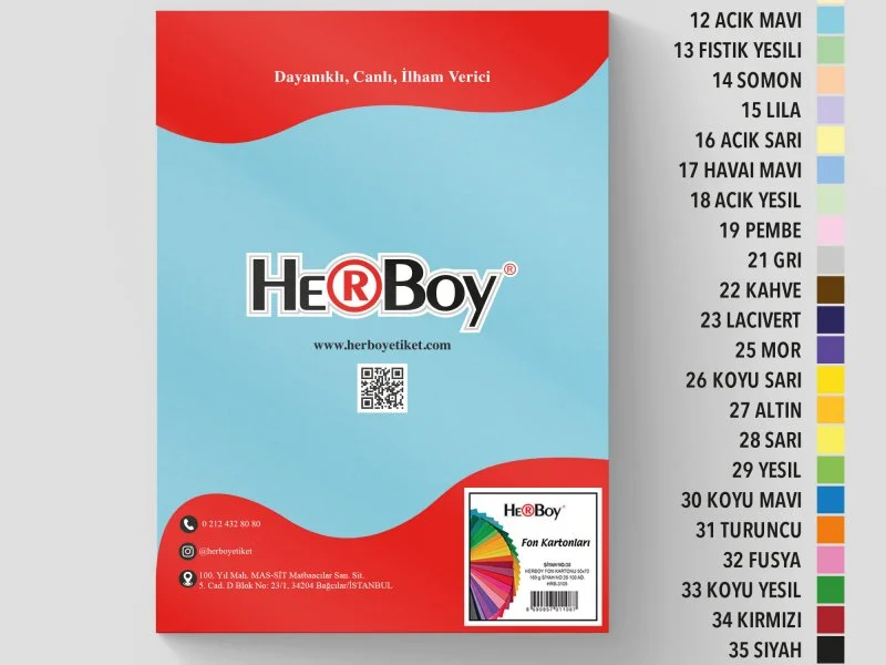 HERBOY FON KARTONU A4 NO:12 AÇIK MAVİ 100 AD.