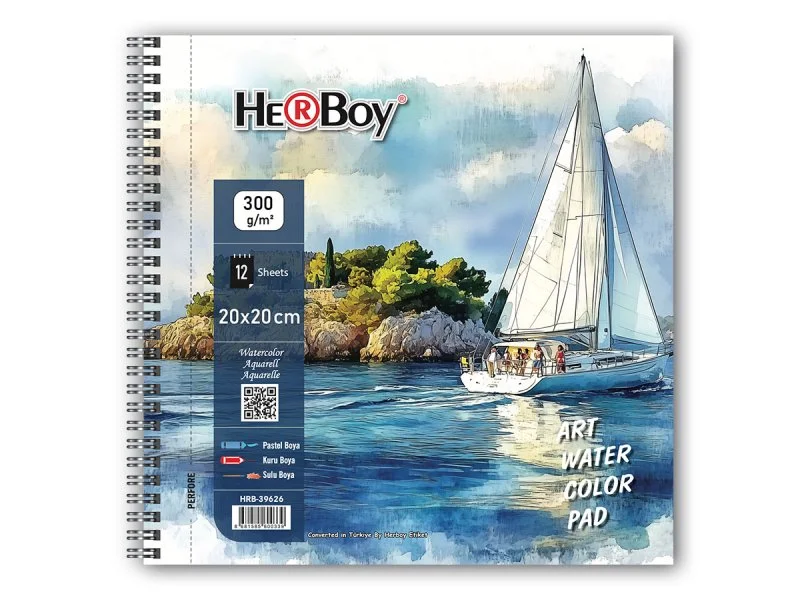 20X20 300 g 12 Lİ SPİRALLİ ART SULU BOYA DEFTERİ