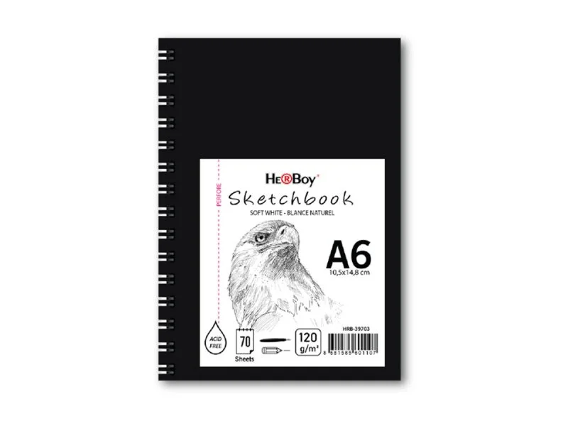 HERBOY 120 g A6 70 YPR. SPİRALLİ ESKİZ SİYAH SERT KAPAK