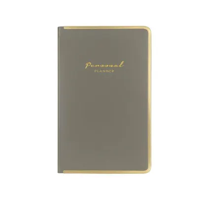 Vj 123-0235 Monaco Vegan Deri Sert Kapak Defter 100Gr. 96 Yaprak 13X21 Cm. Kenar Altın Demir Ve Altın Yaldız Çizgili Gri