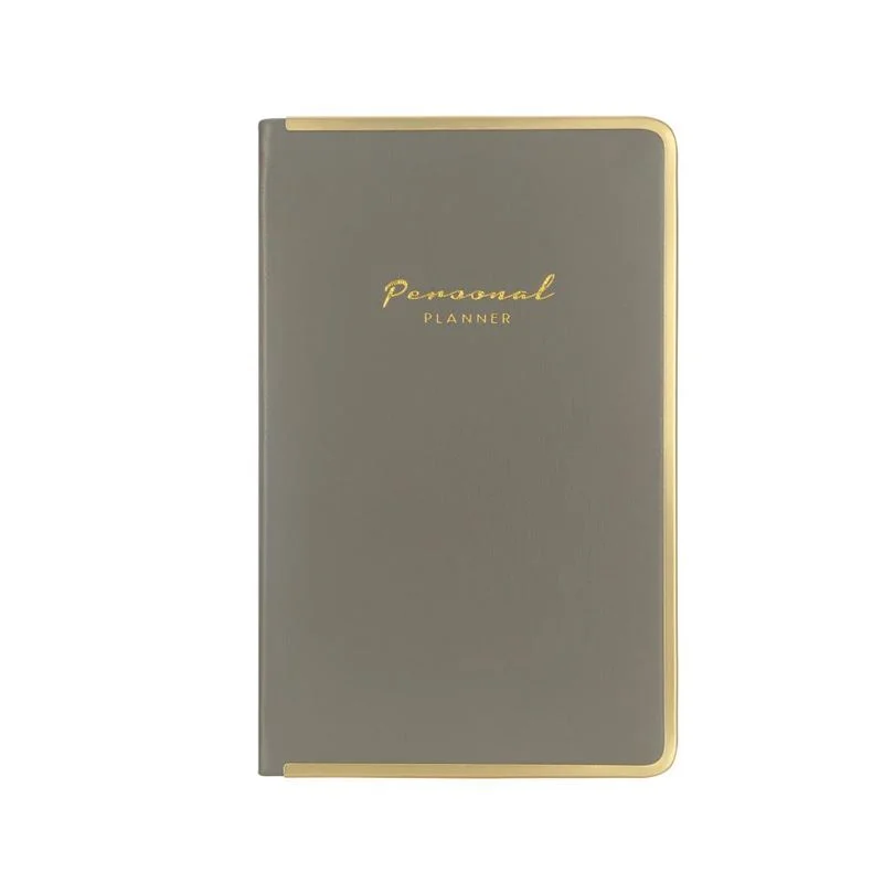 Vj 123-0235 Monaco Vegan Deri Sert Kapak Defter 100Gr. 96 Yaprak 13X21 Cm. Kenar Altın Demir Ve Altın Yaldız Çizgili Gri