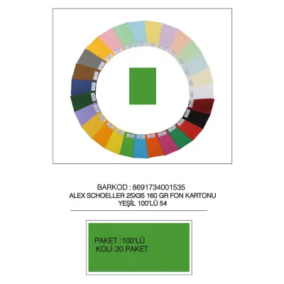 Alex Schoeller Fon Kartonu 25x35 NO:54 Yeşil 100 LÜ ALX-2654