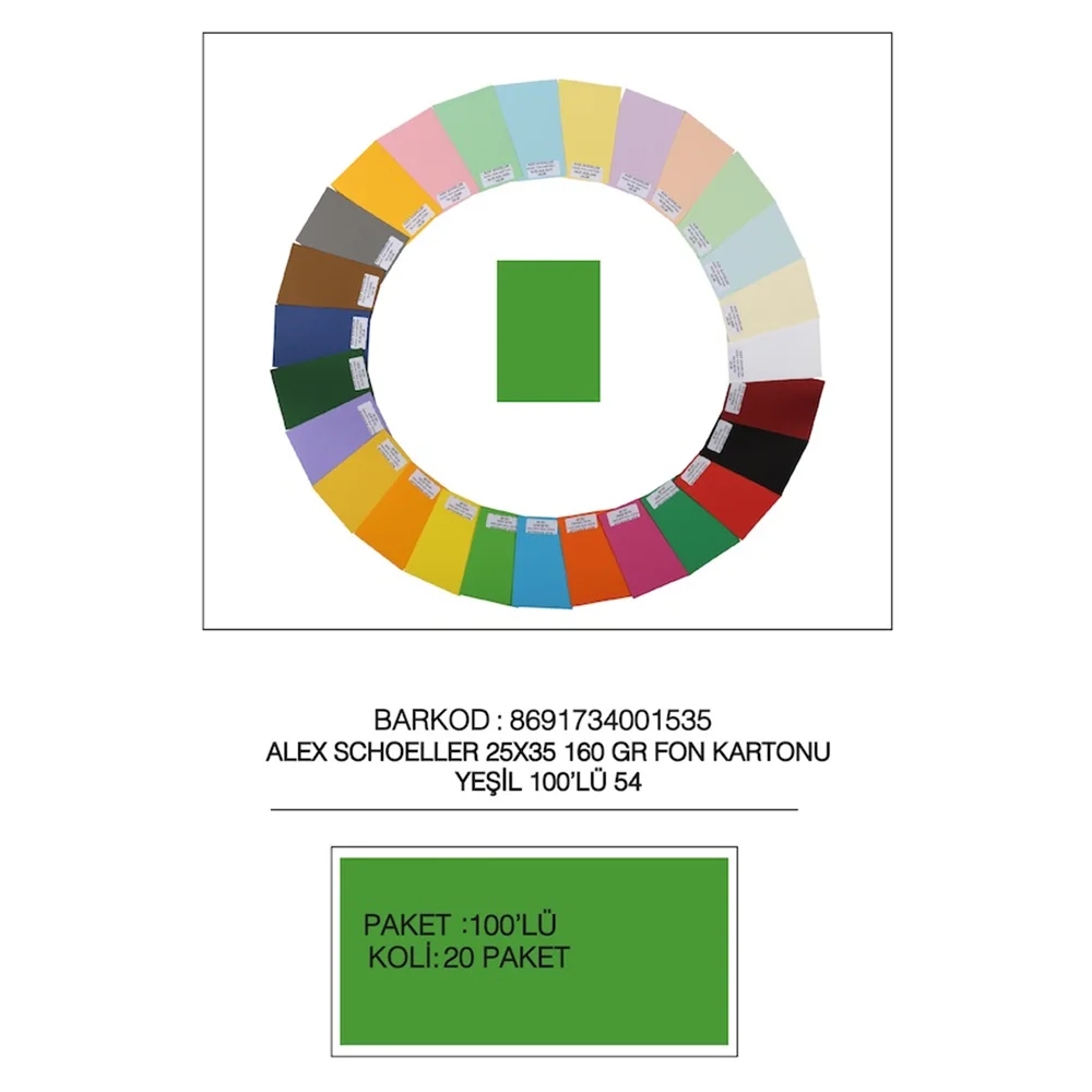 Alex Schoeller Fon Kartonu 25x35 NO:54 Yeşil 100 LÜ ALX-2654