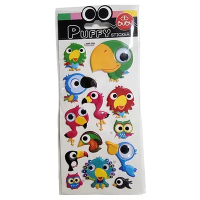 Bu-Bu Stickers Puffy Oynar Gözlü Papağanlar 9X21