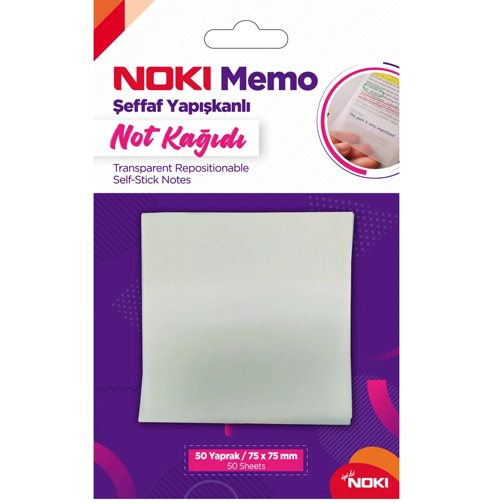 Noki Yapışkanlı Not Kağıdı Memo 50 YP 75x75 Şeffaf  12300