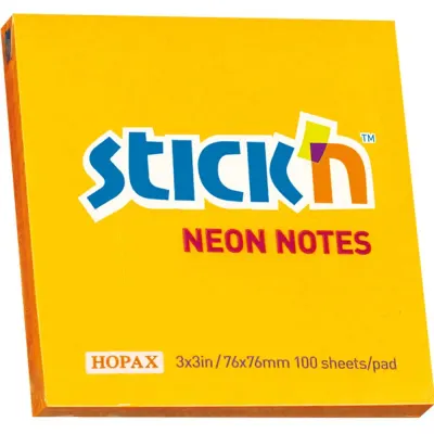 Hopax Stıckn Yapışkanlı Not Kağıdı 100 YP 76x76 Fosforlu Turuncu HE21164