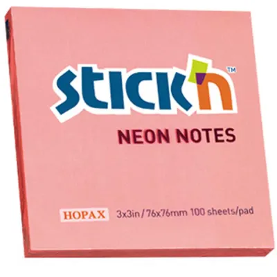 Hopax Stıckn Yapışkanlı Not Kağıdı 100 YP 76x76 Neon Pembe HE21166
