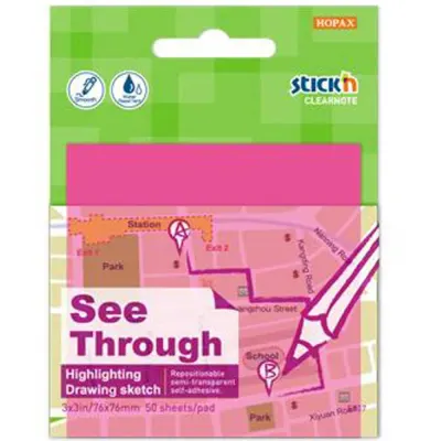 Hopax Stıckn Yapışkanlı Not Kağıdı Yarı Saydam 50 YP 76x76 Neon Pembe 21711