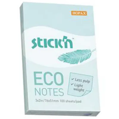 Hopax Stıckn Yapışkanlı Not Kağıdı 100 YP 76x51 Eco Patel Mavi HE21743