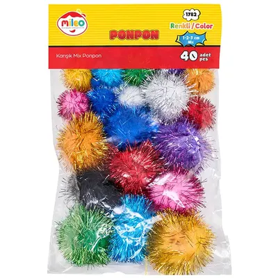 Mileo Pon Pon Simli Renkler 1-2-3 Cm Mix 1782