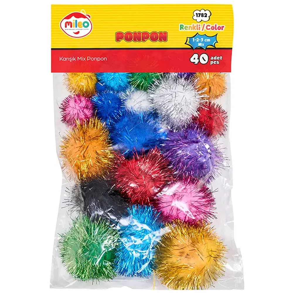 Mileo Pon Pon Simli Renkler 1-2-3 Cm Mix 1782