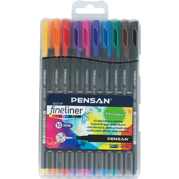 Pensan Fineliner Keçe Uç Kalem 0.4 MM 10 LU Plastik Kutulu 6500 HP