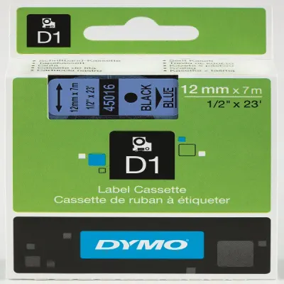 Dymo D1 Şerit Standart 12 MMx7 MT Mavi Üzerine Siyah 45016