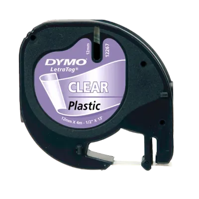 Dymo Letratag Şerit Plastik 12 MMx4 MT Şeffaf Üzerine Siyah 12267