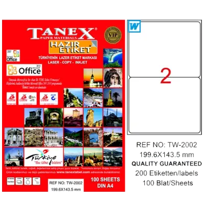 Tanex Laser Etiket 100 YP 199.6x143.5 Laser-Copy-Inkjet TW-2002