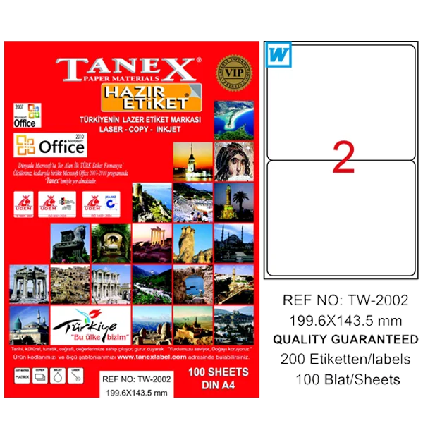 Tanex Laser Etiket 100 YP 199.6x143.5 Laser-Copy-Inkjet TW-2002