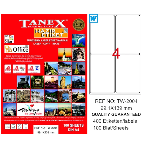 Tanex Laser Etiket 100 YP 99.1x139 Laser-Copy-Inkjet TW-2004