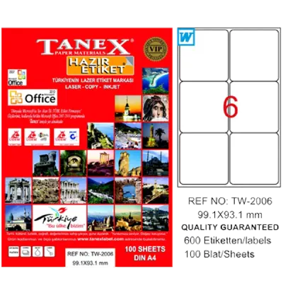 Tanex Laser Etiket 100 YP 99.1x93.1 Laser-Copy-Inkjet TW-2006