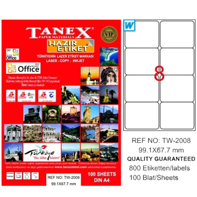 Tanex Laser Etiket 100 YP 99.1x67.7 Laser-Copy-Inkjet TW-2008