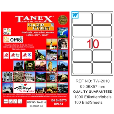 Tanex Laser Etiket 100 YP 99.1x57 Laser-Copy-Inkjet TW-2010