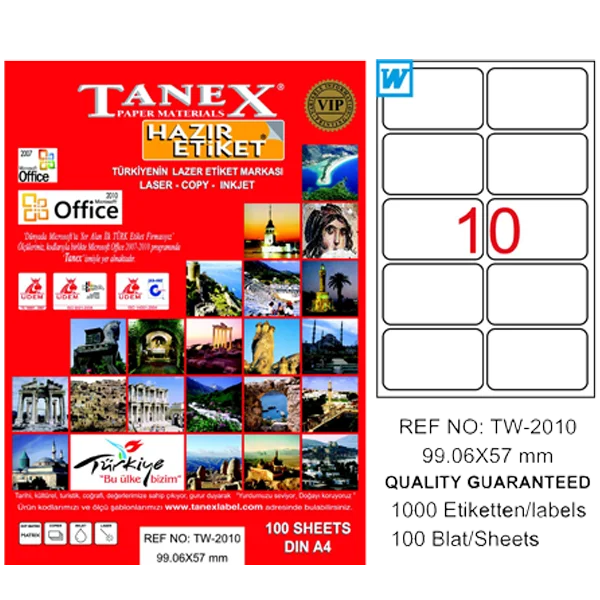 Tanex Laser Etiket 100 YP 99.1x57 Laser-Copy-Inkjet TW-2010