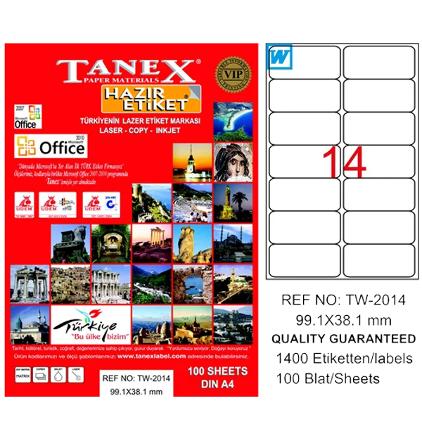 Tanex Laser Etiket 100 YP 99.1x38.1 Laser-Copy-Inkjet TW-2014