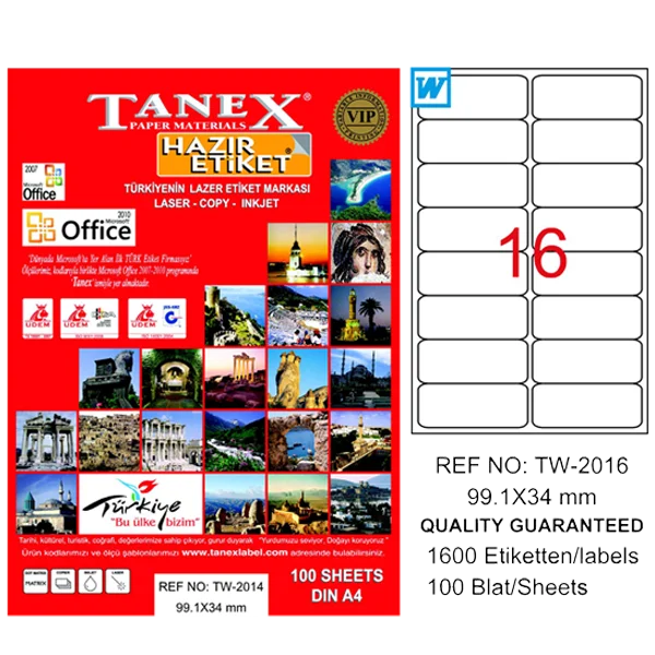 Tanex Laser Etiket 100 YP 99.1x34 Laser-Copy-Inkjet TW-2016