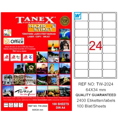 Tanex Laser Etiket 100 YP 64x34 Laser-Copy-Inkjet TW-2024