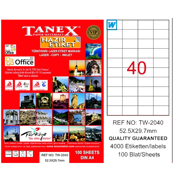 Tanex Laser Etiket 100 YP 52x29 Laser-Copy-Inkjet TW-2040