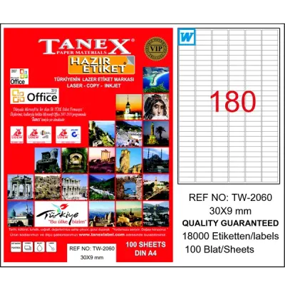 Tanex Laser Etiket 100 YP 30x9 Laser-Copy-Inkjet TW-2060