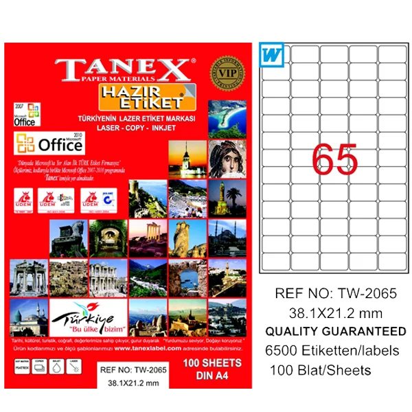 Tanex Laser Etiket 100 YP 38.1x21.2 Laser-Copy-Inkjet TW-2065