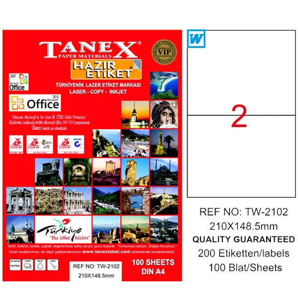 Tanex Laser Etiket 100 YP 210x148.5 Laser-Copy-Inkjet TW-2102