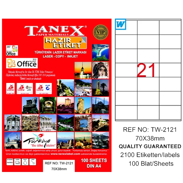 Tanex Laser Etiket 100 YP 70x38 Laser-Copy-Inkjet TW-2121