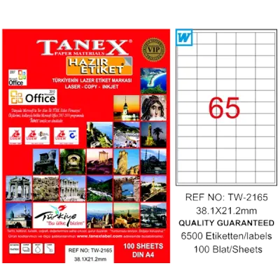 Tanex Laser Etiket 100 YP 38x21 Laser-Copy-Inkjet TW-2165