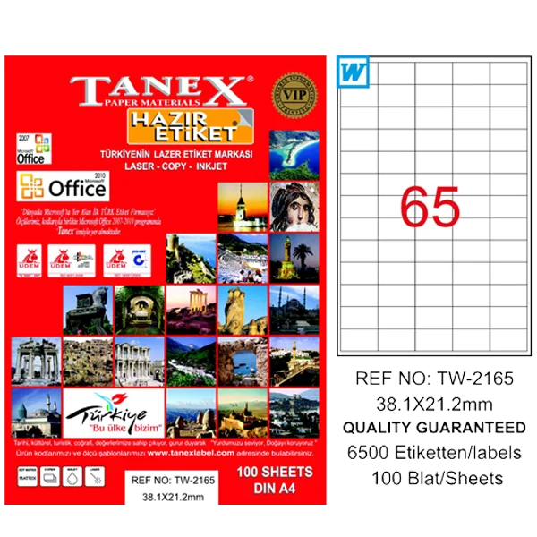 Tanex Laser Etiket 100 YP 38x21 Laser-Copy-Inkjet TW-2165