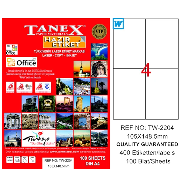 Tanex Laser Etiket 100 YP 105x148,5 Laser-Copy-Inkjet TW-2204