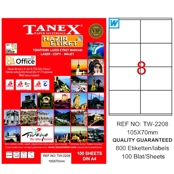 Tanex Laser Etiket 100 YP 105x70 Laser-Copy-Inkjet TW-2208