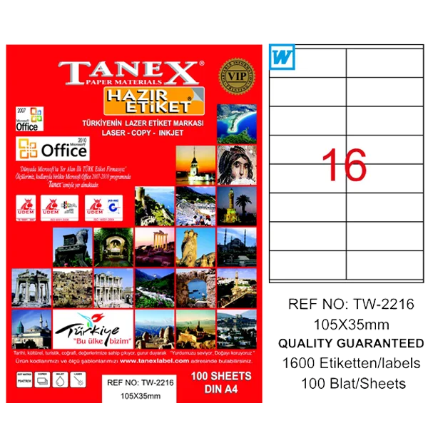Tanex Laser Etiket 100 YP 105x35 Laser-Copy-Inkjet TW-2216