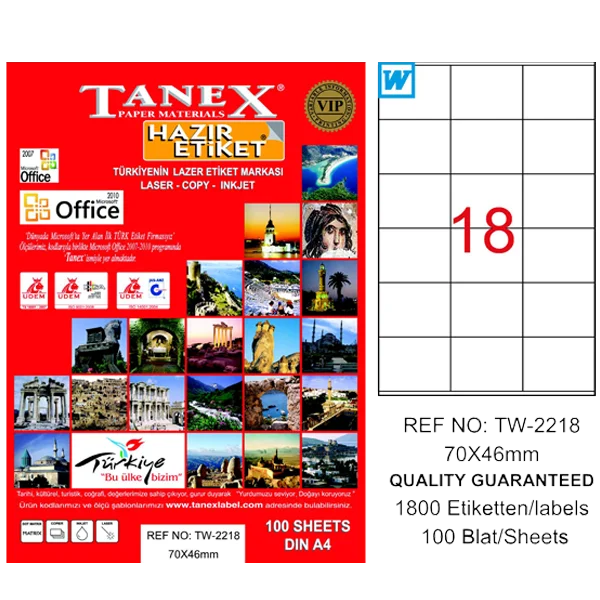 Tanex Laser Etiket 100 YP 70x46 Laser-Copy-Inkjet TW-2218