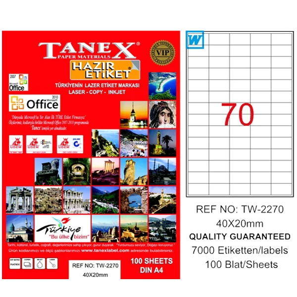 Tanex Laser Etiket 100 YP 40x20 Laser-Copy-Inkjet TW-2270