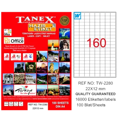 Tanex Laser Etiket 100 YP 22x12 Laser-Copy-Inkjet TW-2280
