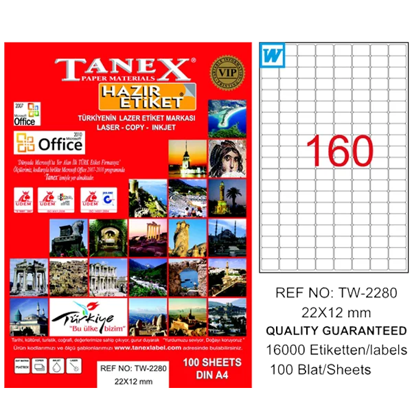 Tanex Laser Etiket 100 YP 22x12 Laser-Copy-Inkjet TW-2280