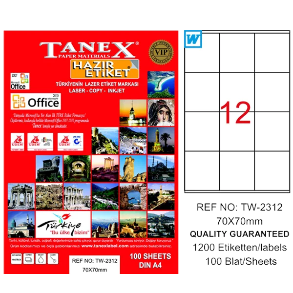 Tanex Laser Etiket 100 YP 70x70 Laser-Copy-Inkjet TW-2312