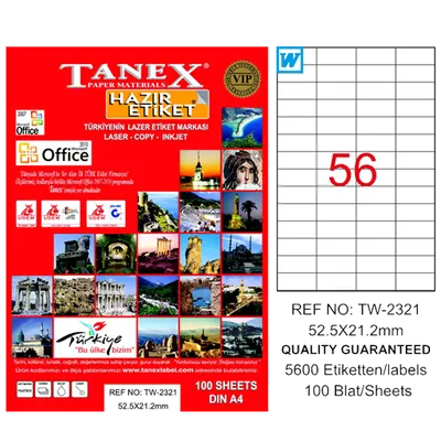Tanex Laser Etiket 100 YP 52x21 Laser-Copy-Inkjet TW-2321
