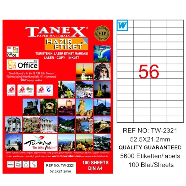 Tanex Laser Etiket 100 YP 52x21 Laser-Copy-Inkjet TW-2321
