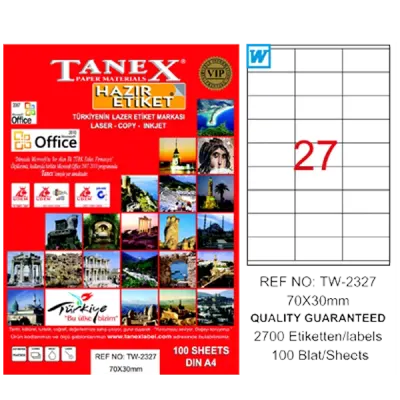 Tanex Laser Etiket 100 YP 70x30 Laser-Copy-Inkjet TW-2327