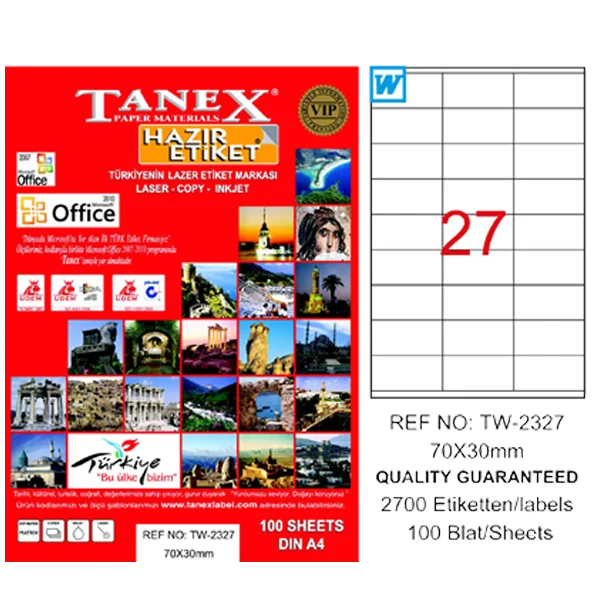 Tanex Laser Etiket 100 YP 70x30 Laser-Copy-Inkjet TW-2327