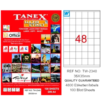 Tanex Laser Etiket 100 YP 35x35 Laser-Copy-Inkjet TW-2348